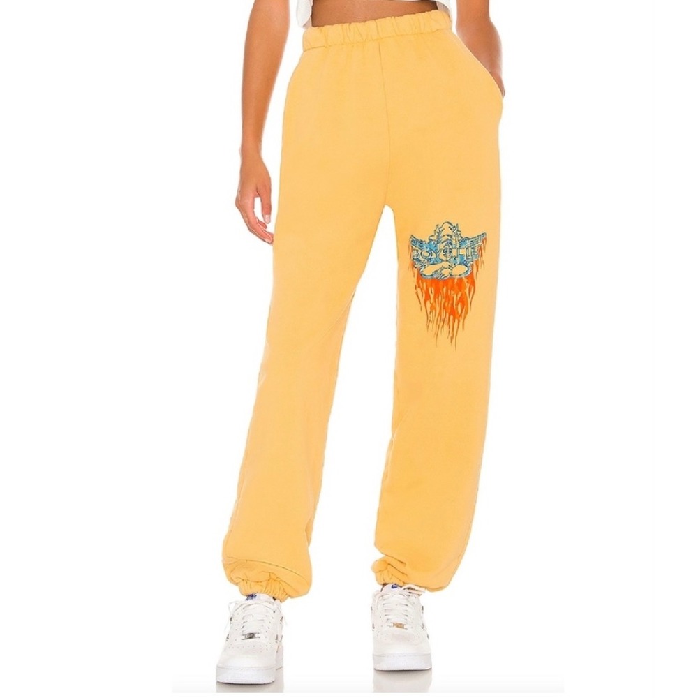 Boys Lie Ask Me If I Care Sweatpants Women M Mustard Yellow Streetwear